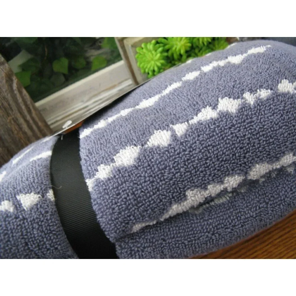 New Donna Karan DKNY Blue w/ White Pattern Stripe Bathroom Hand Towels Set of 2